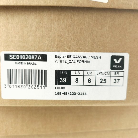 VEJA Esplar SE Canvas Mesh Sneakers White California US 7 and 8 - Picture 9 of 10